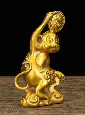 招财铜猴子摆件纯铜小十二生肖12金属猴简约金猴桌面生日礼品