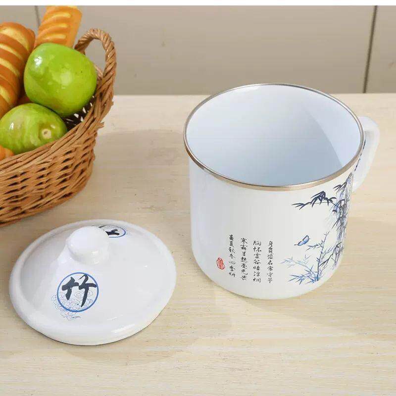 大茶缸子怀旧老式加厚9-12cm搪瓷杯水杯搪瓷缸子带盖老式铁瓷茶杯
