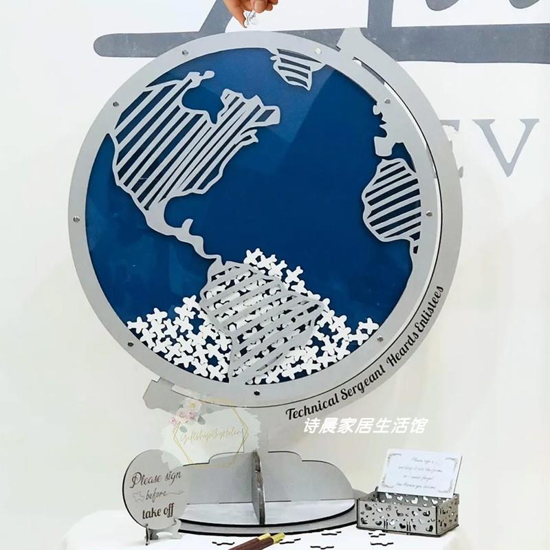 定制世界地图婚礼签到框旅行主题地球仪目的地婚礼创意宾客留言册