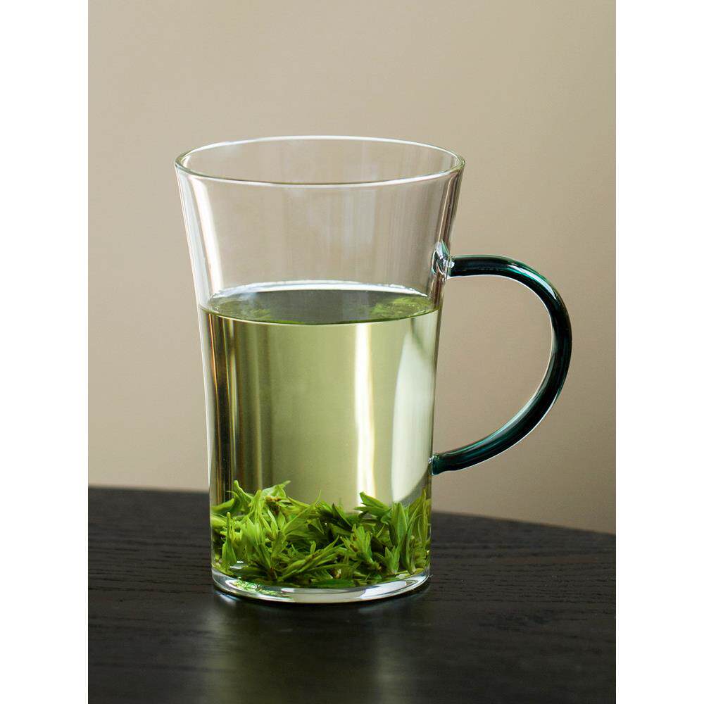 一品车间玻璃绿茶杯耐热带柄家用饮水杯简易套装水杯茶杯