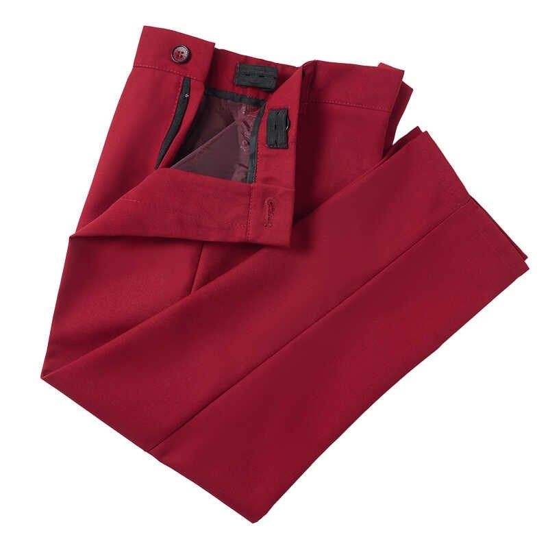 儿童西裤男童酒红色夏季薄款红色表演演出西装裤长裤学生礼服裤子