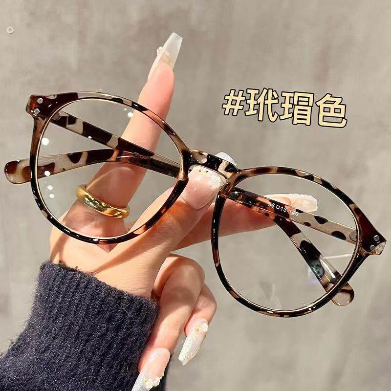 复古圆框豹纹眼镜框网红大框素颜神器方脸大脸显瘦平镜女款无度数