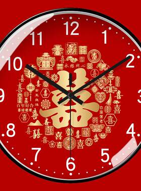 结婚情侣定制挂钟表创意个性静音石英钟客厅卧室红喜庆全家福儿童