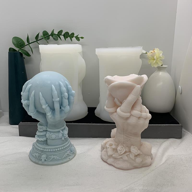 ins万圣节玫瑰鬼爪魔手香薰蜡烛硅胶模具手工DIY石膏扩香石摆件