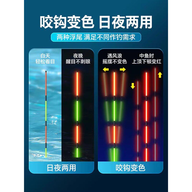 小凤仙夜光漂硬尾2025新款电子咬钩变色日夜两用鱼漂浮漂高灵敏漂