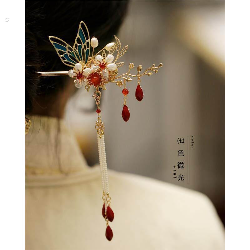 发簪简约现代丸子头盘发国风旗袍红色喜庆款头饰秀禾服新娘发饰女