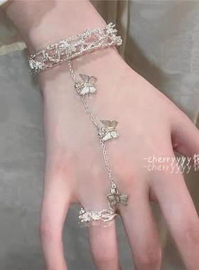 天官赐福古风一体式手镯蝴蝶铃铛戒指仙女汉服首饰少女心开口手环