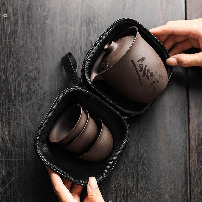 紫砂旅行茶具套装便携功夫茶具户外泡茶器快客杯一壶六杯茶壶茶杯