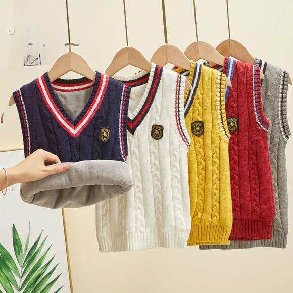 儿童棉马甲宝宝毛线春秋款男女童无袖背心毛衣大男童马夹坎肩学院