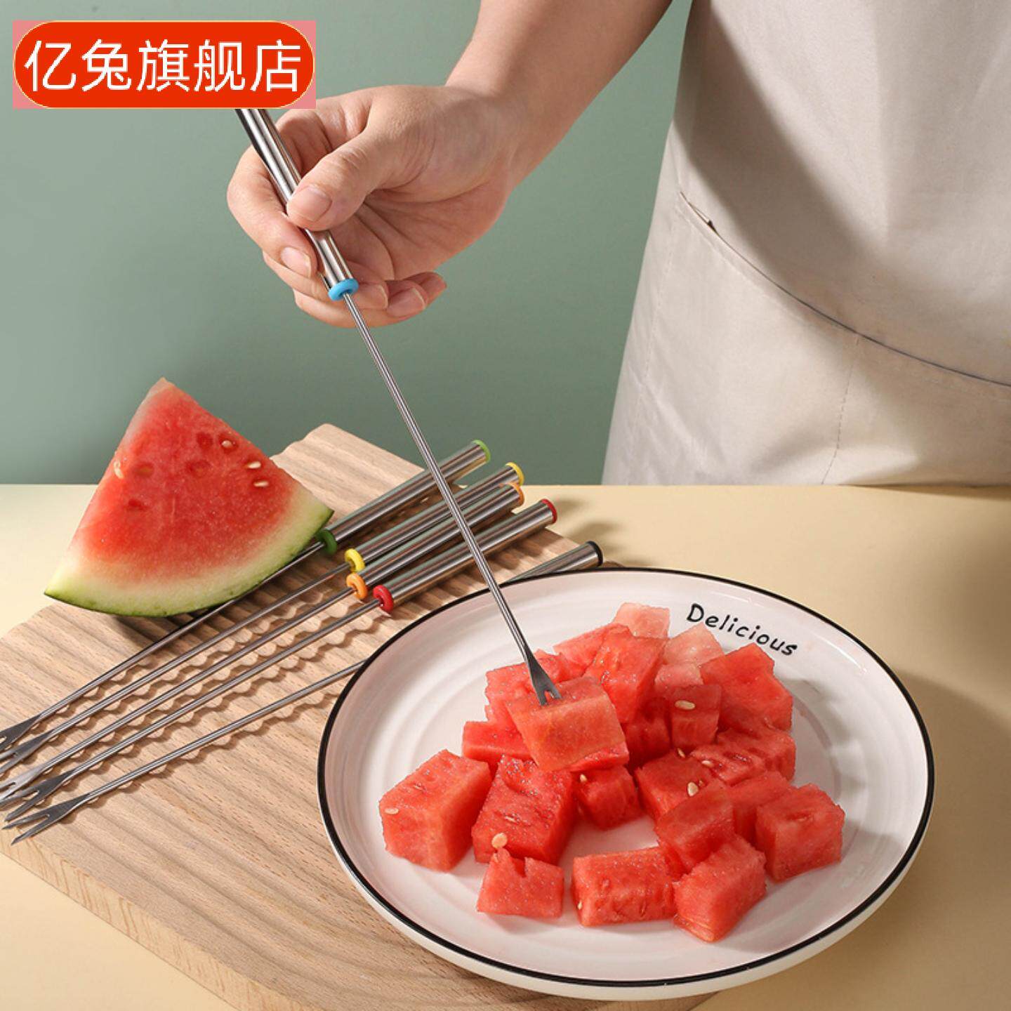不锈钢水果叉六件套手持甜点叉