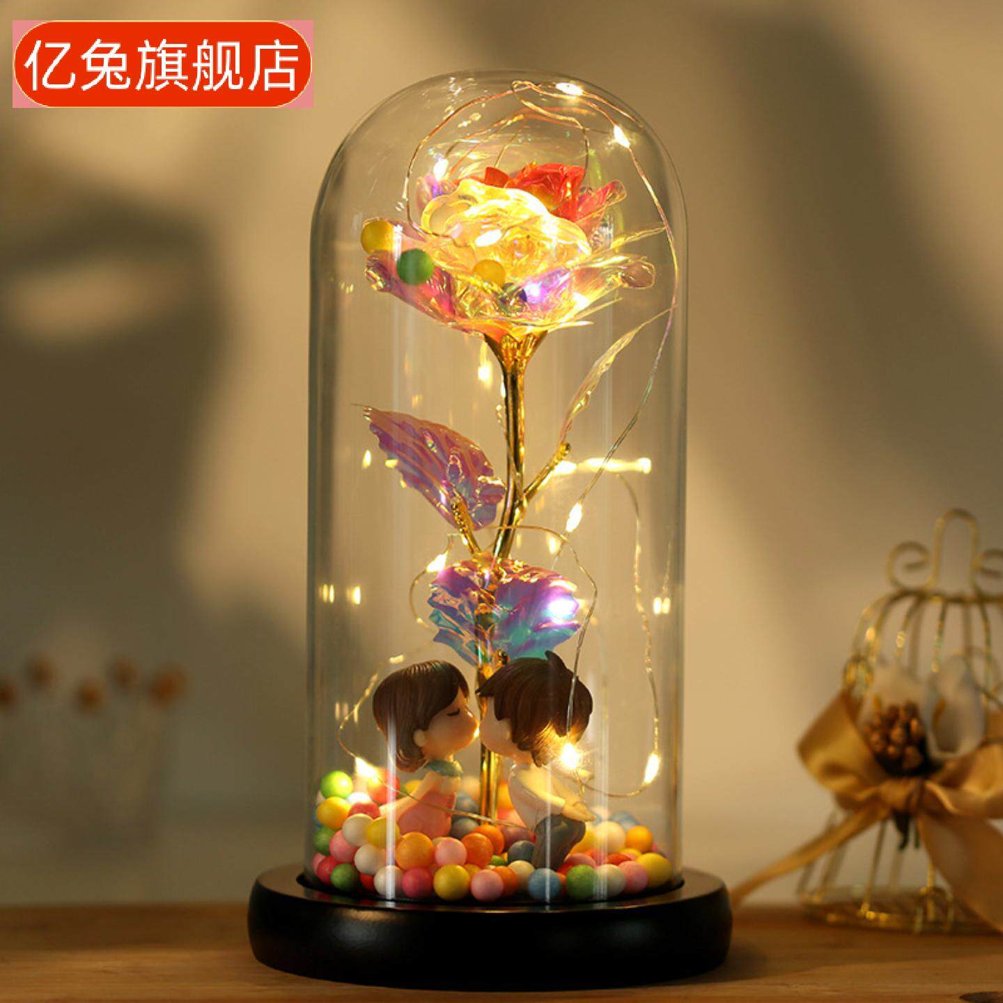 情人节七彩金箔永生玫瑰礼盒｜带
