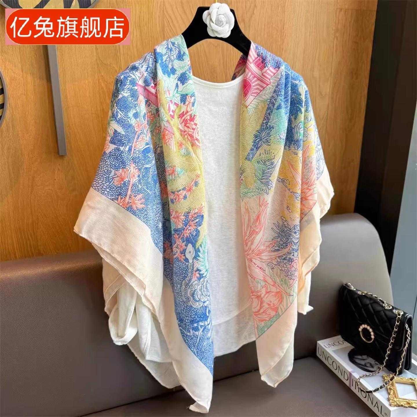新款丝巾女薄款大方巾彩色围巾出游拍照外搭高档空调房披肩潮