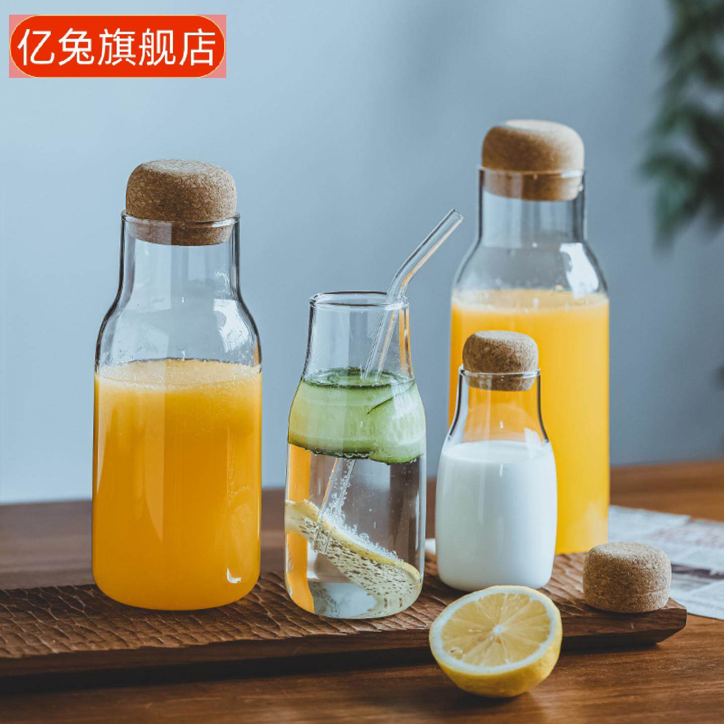 民宿专用玻璃冷水壶配软木塞果汁
