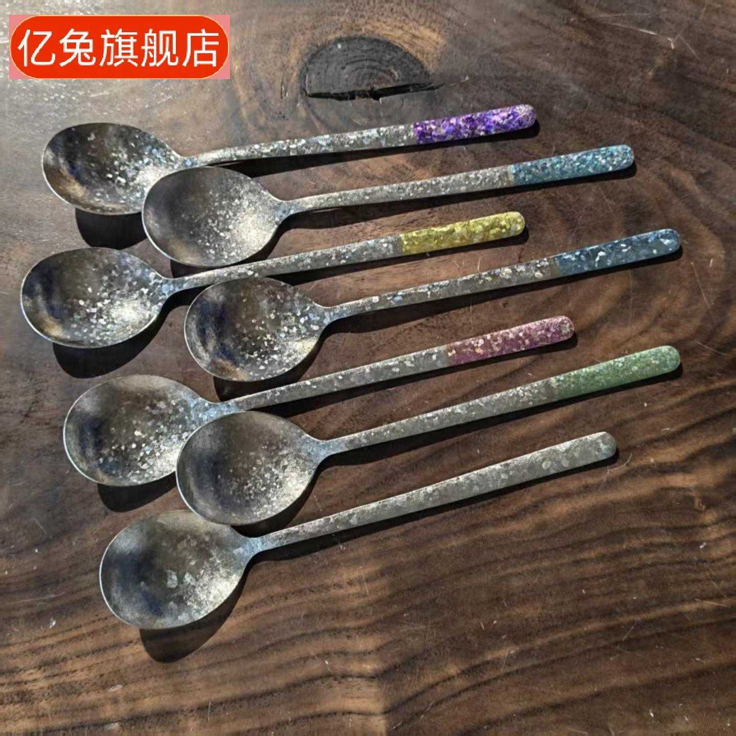 纯钛冰花汤勺彩色结晶甜品调羹高