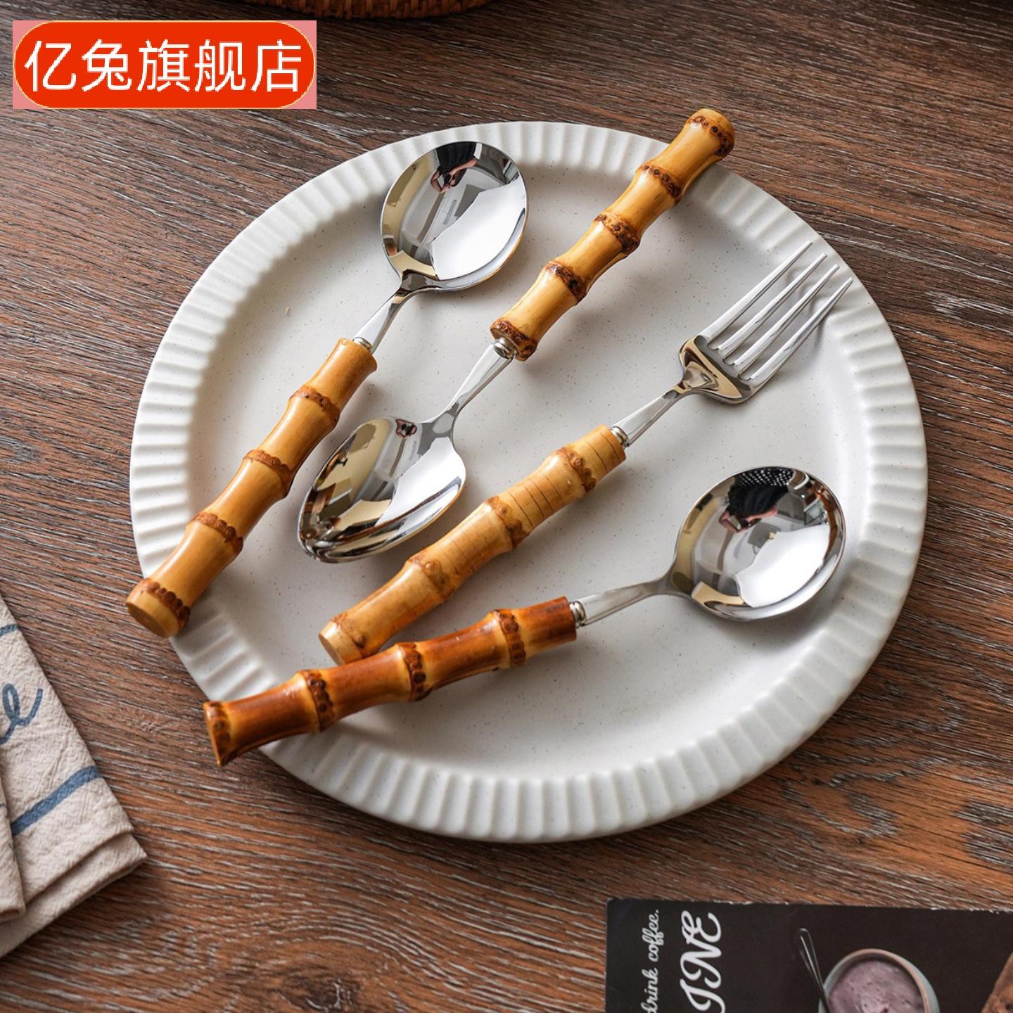 爆品天然竹+不锈钢西餐刀叉勺