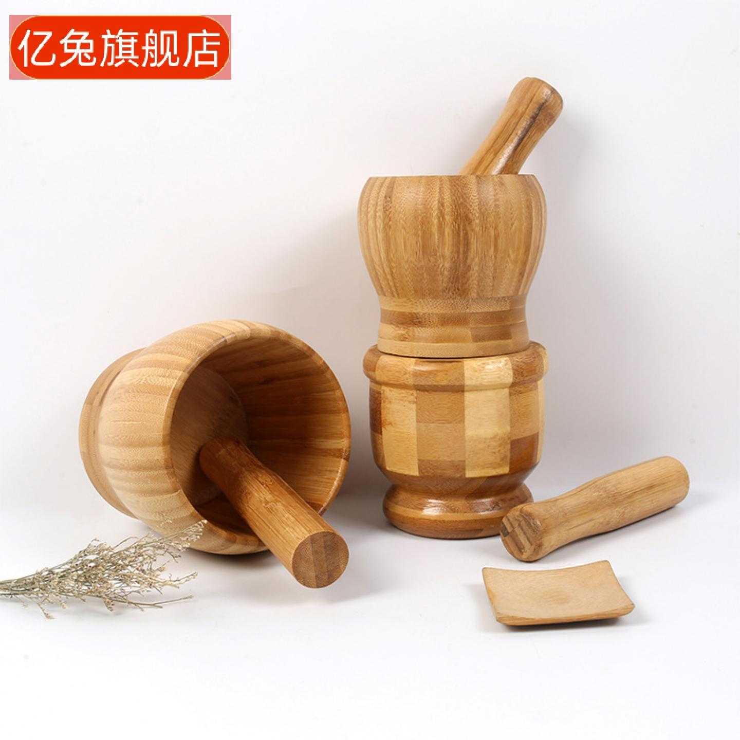 竹制捣蒜罐手工竹木蒜臼研磨器