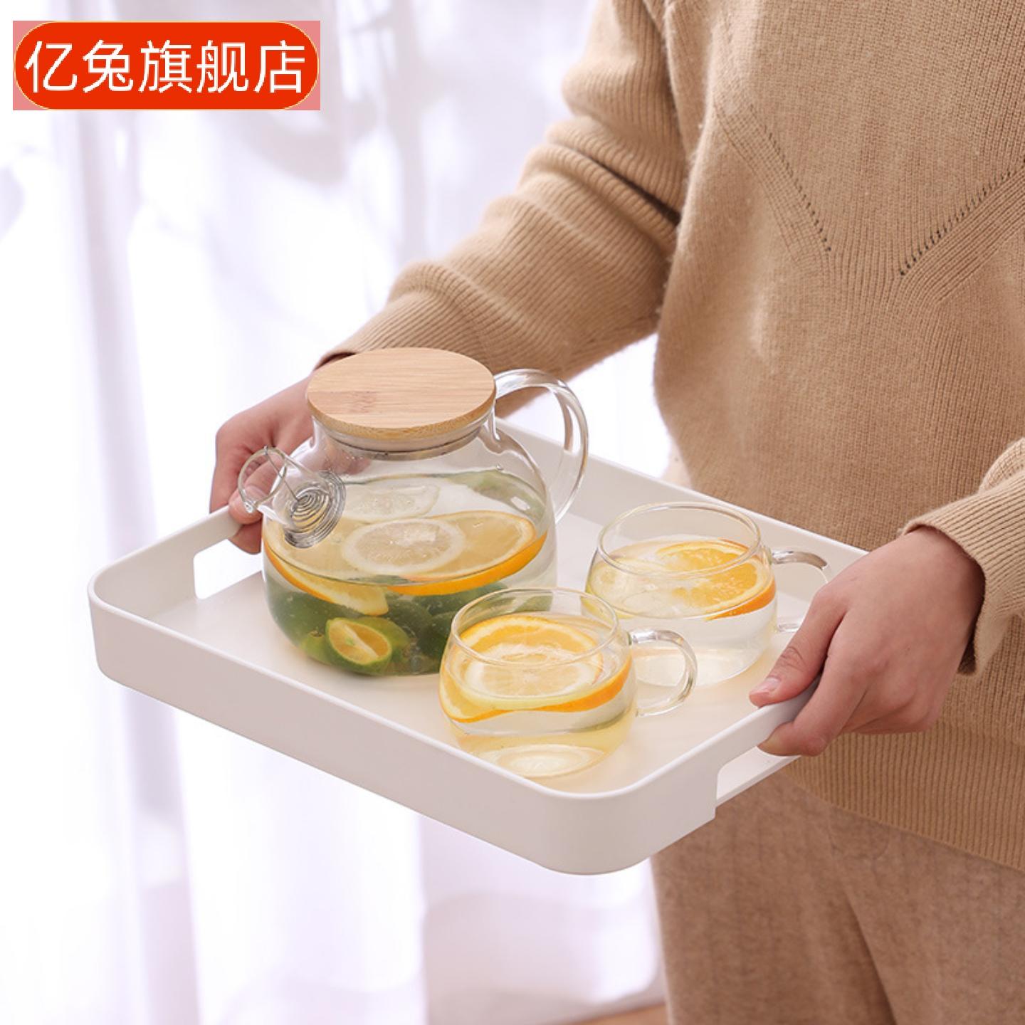 家用创意白色长方形塑料托盘茶点