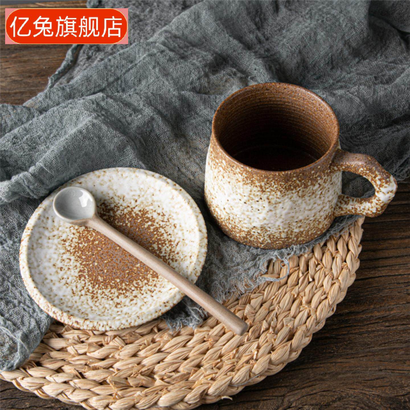 手捏复古陶瓷咖啡勺长柄粗陶调羹
