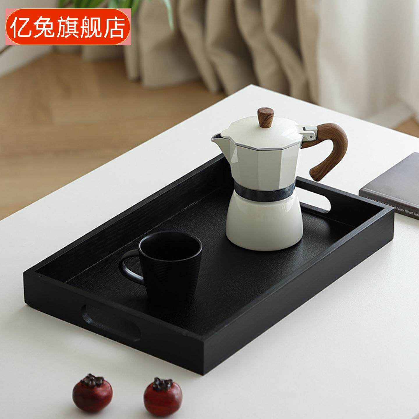 木质黑色长方形仿古茶盘餐盘酒店