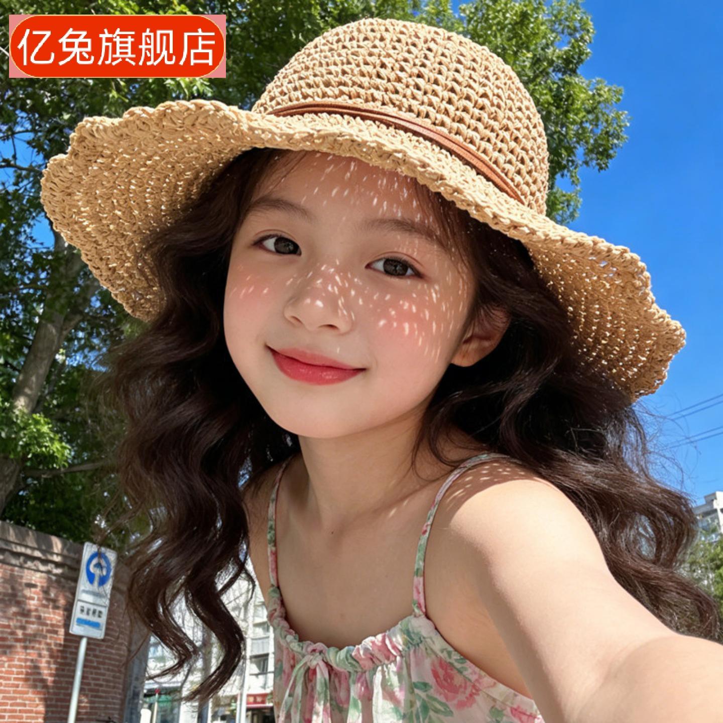 儿童草帽女童新款夏日度假风公主
