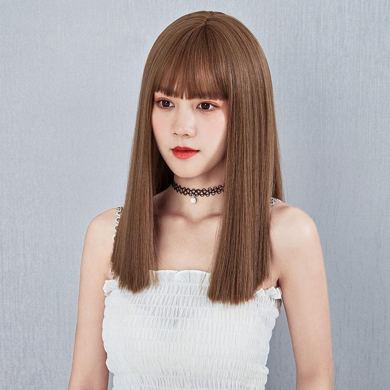 一刀切黑长直假发女漫画刘海中长发假发全头套隐形自然长直发wigs