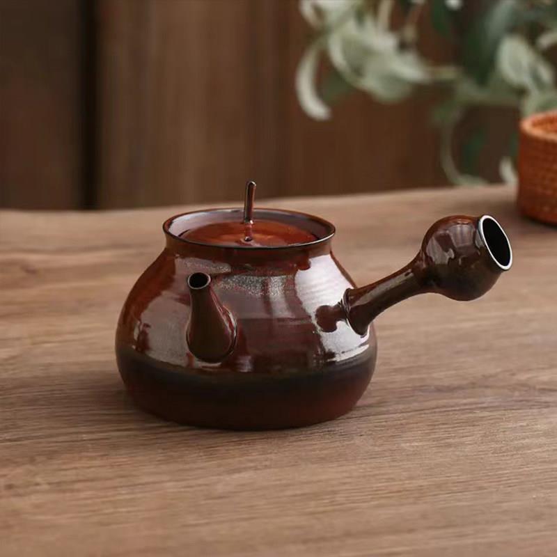 窑变茶壶烧水泡茶壶手工侧把陶壶复古茶具茶楼电陶炉耐热煮茶器