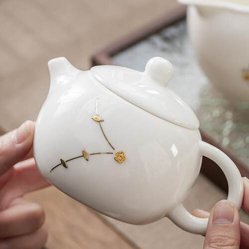 德化羊脂玉瓷茶壶锔钉工艺立体单个陶瓷纯白西施壶家用办公泡茶器