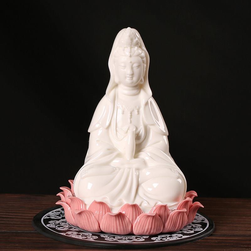 陶瓷观音坐莲摆件汽车车内饰品个性创意高档小轿车佛像车载保平安