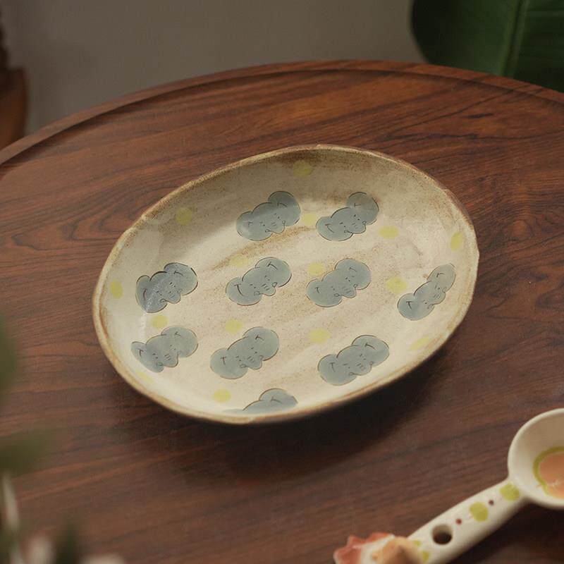 川谷原创复古黑陶大象椭圆盘做旧感陶瓷盘餐具家用餐盘果盘甜品盘