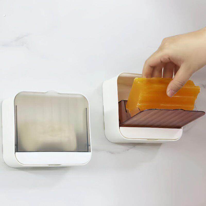 卫生间大号翻盖肥皂盒壁挂式免打孔粘贴香皂盒浴室双层沥水肥皂架