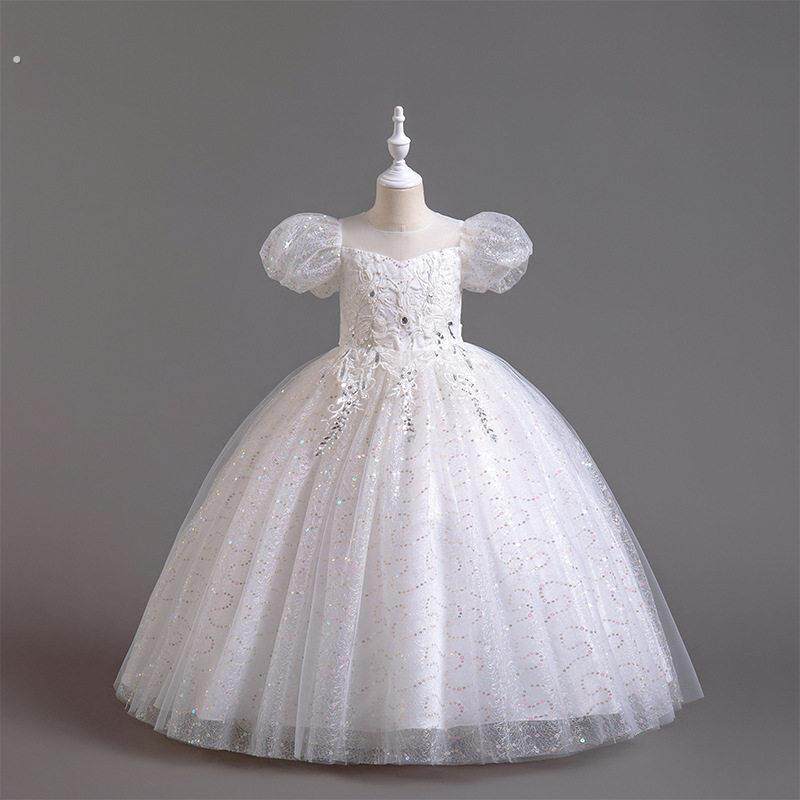 儿童礼服女童公主裙婚纱高端长裙洋气小女孩主持人走秀钢琴演出服