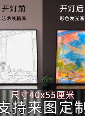 大尺寸客厅沙发入户玄关卧室led发光背景墙带灯光画装饰画定制