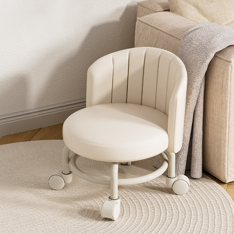 万向轮家用小凳子奶油风儿童靠背滑轮矮凳客厅换鞋靠背椅圆形板凳,住宅家具,万向轮凳,淘宝优惠券,粉丝福利购,淘宝优惠卷
