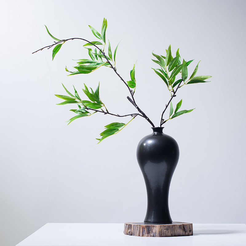 中式假花仿真竹子摆件陶瓷花瓶套装茶室茶几桌面绿植民宿绿色叶子
