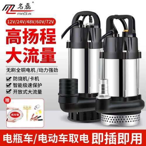 不锈钢无刷直流泵12V24V60V72V伏电动车电瓶小型抽水机