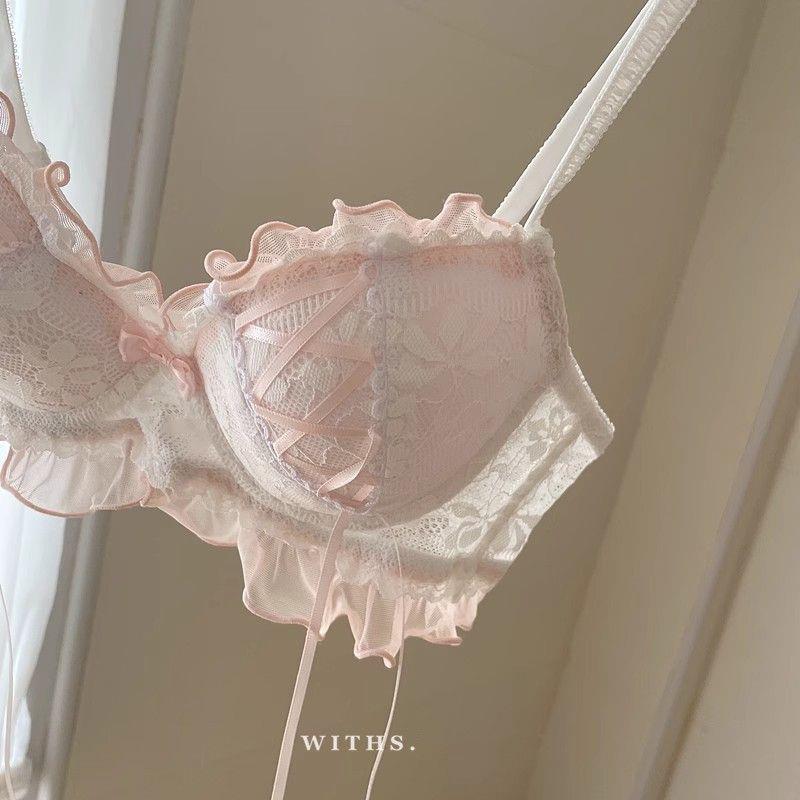许愿池少女日系~浪漫纯欲蕾丝内衣小胸聚拢无钢圈文胸罩套装图片