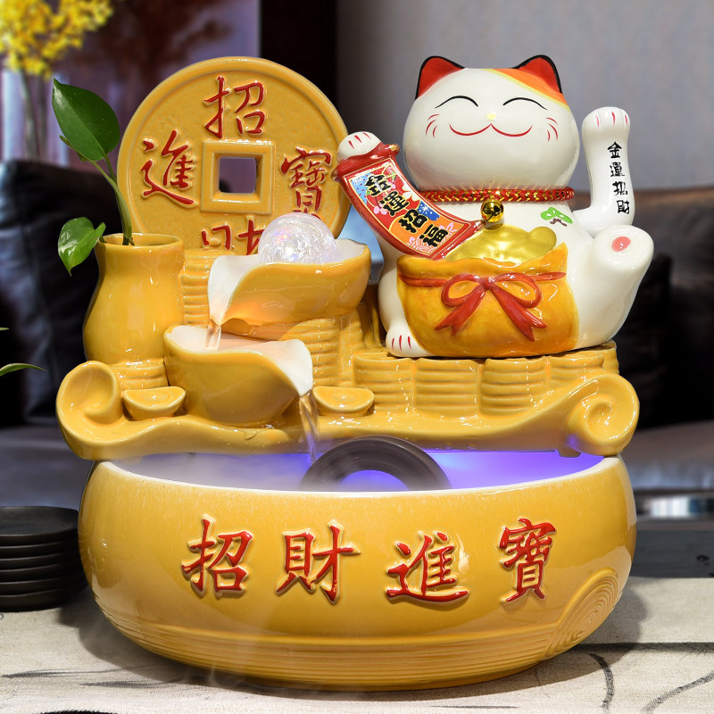 招财猫流水摆件店铺客厅前台收银台发财招手猫吧台装饰品开业礼物