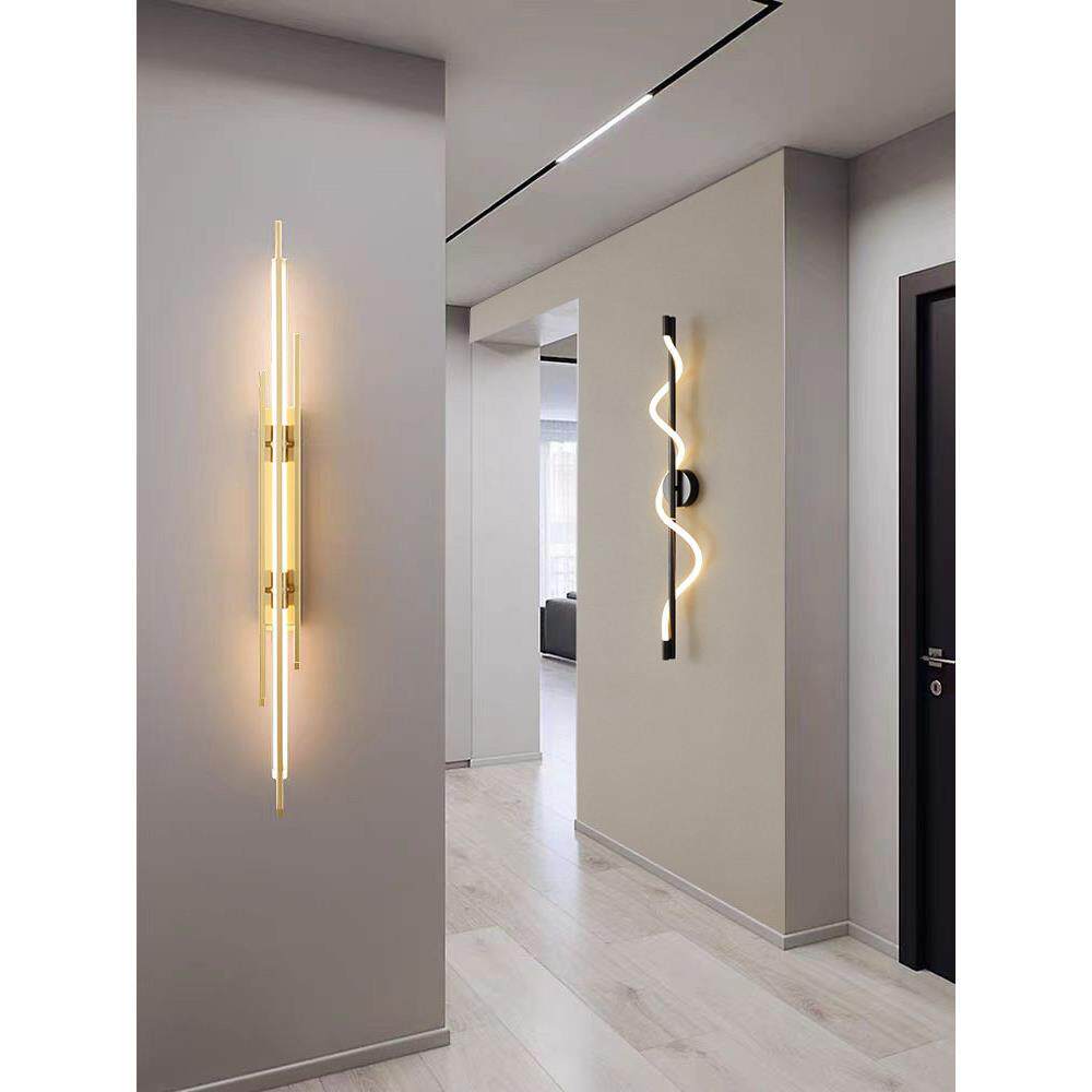 全铜轻奢极简客厅卧室壁灯电视墙背景灯北欧现代长条灯床头壁灯具