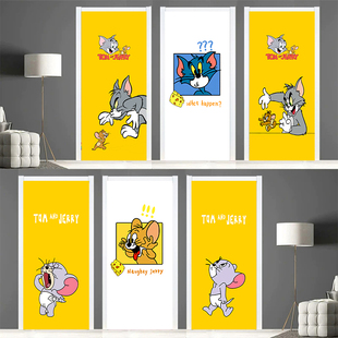 儿童房卡通门贴纸自粘整张衣柜移门翻新厕所玻璃贴画卧室木门全包