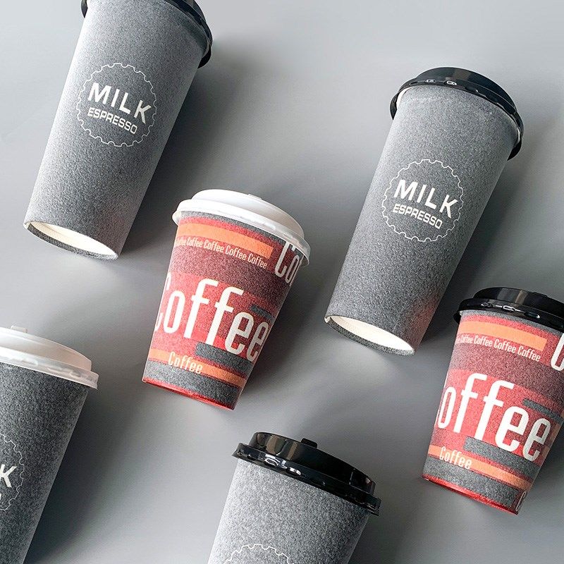 一次性加厚植绒咖啡纸杯子发泡杯400/500ml防烫奶茶带盖热饮商用,餐饮具,纸杯,淘宝优惠券,粉丝福利购,淘宝优惠卷