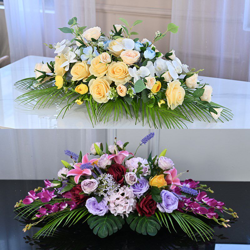 高档商务办公室长条会议桌假花摆设酒店餐桌花摆件台花摆花仿真花