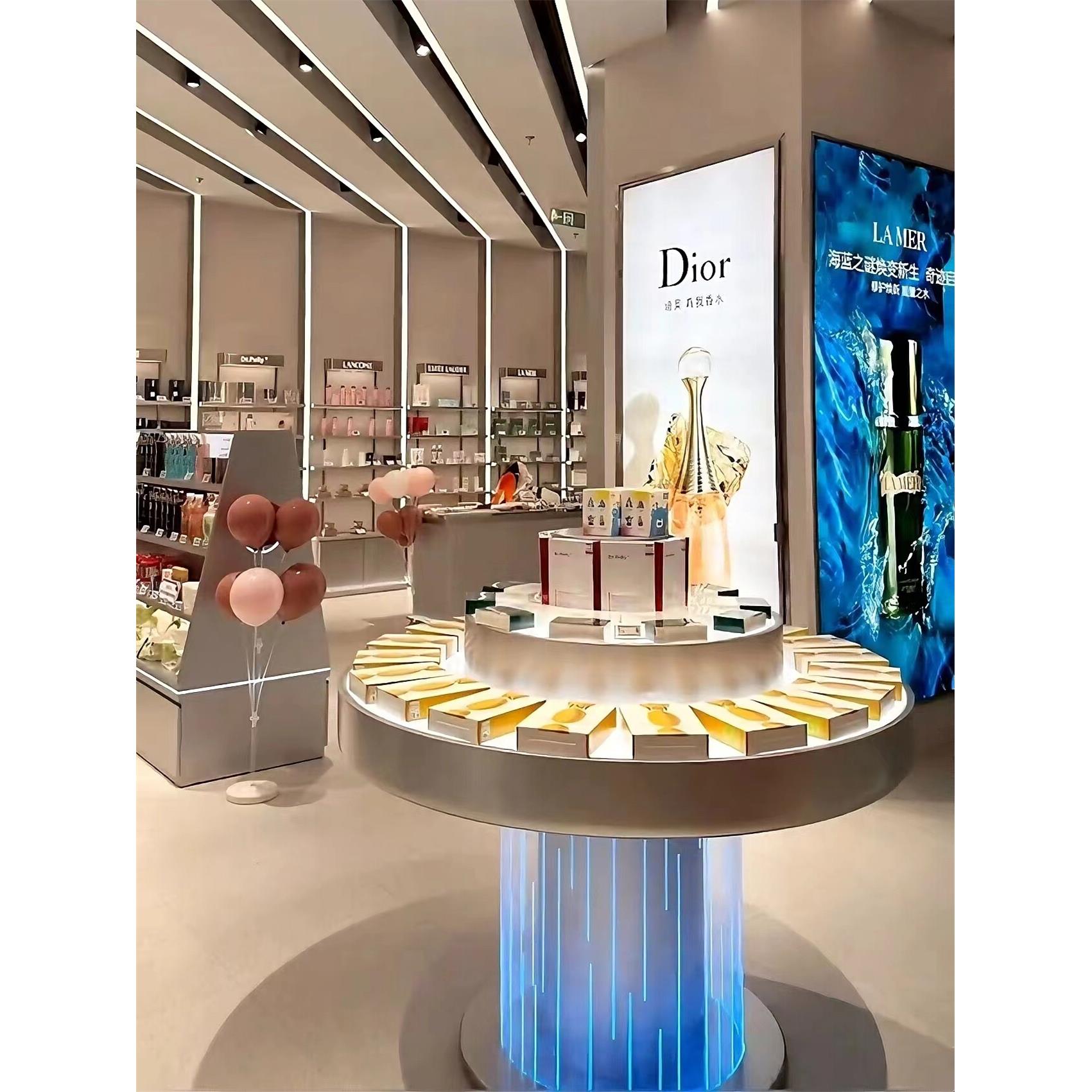 圆形中岛柜化妆品展示柜小样彩妆中岛展示台全店护肤品陈列柜台