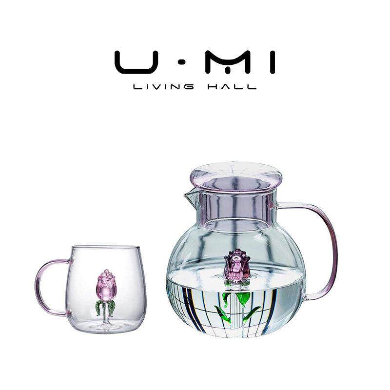 U Mi LIVING· 青曼 |冷水壶立体玫瑰花茶壶高硼硅玻璃带把泡茶壶