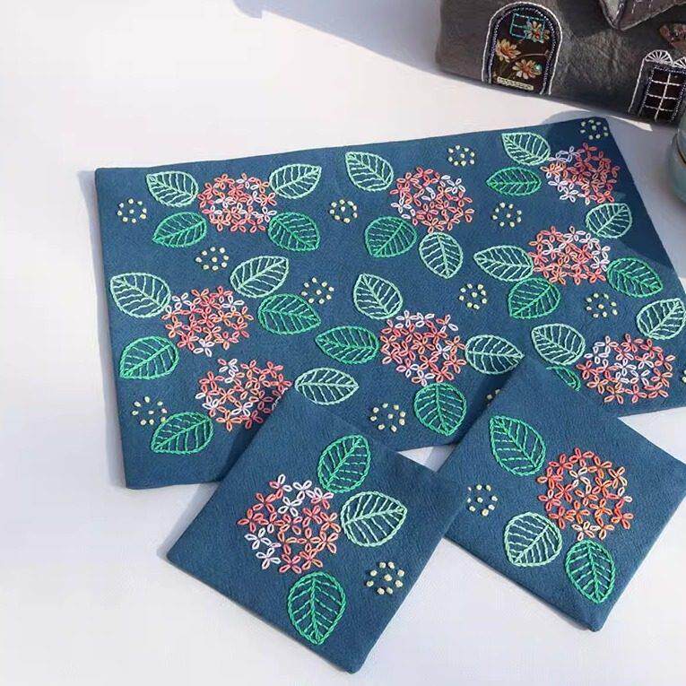 绣球花茶席材料包刺子绣diy手工布艺茶垫置物垫隔热垫自绣20*30