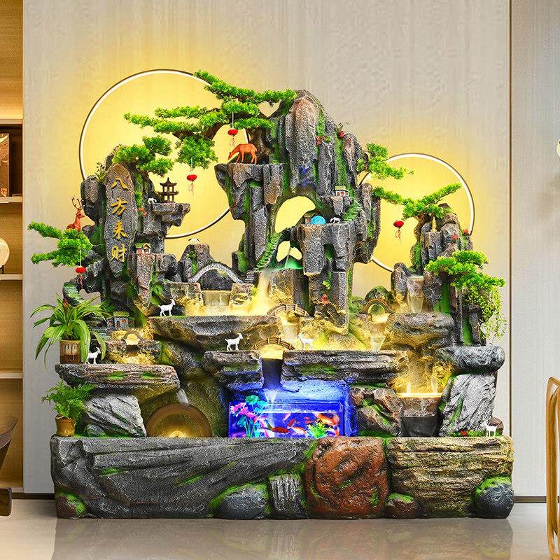 大型假山瀑布流水摆件循环水客厅玄关背景墙办公室屏风景观
