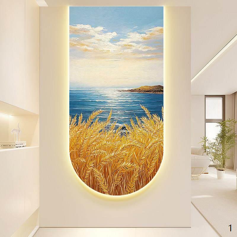 麦田丰收玄关装饰画 画海景日出落走廊挂画 画北欧夕阳入户拱形带