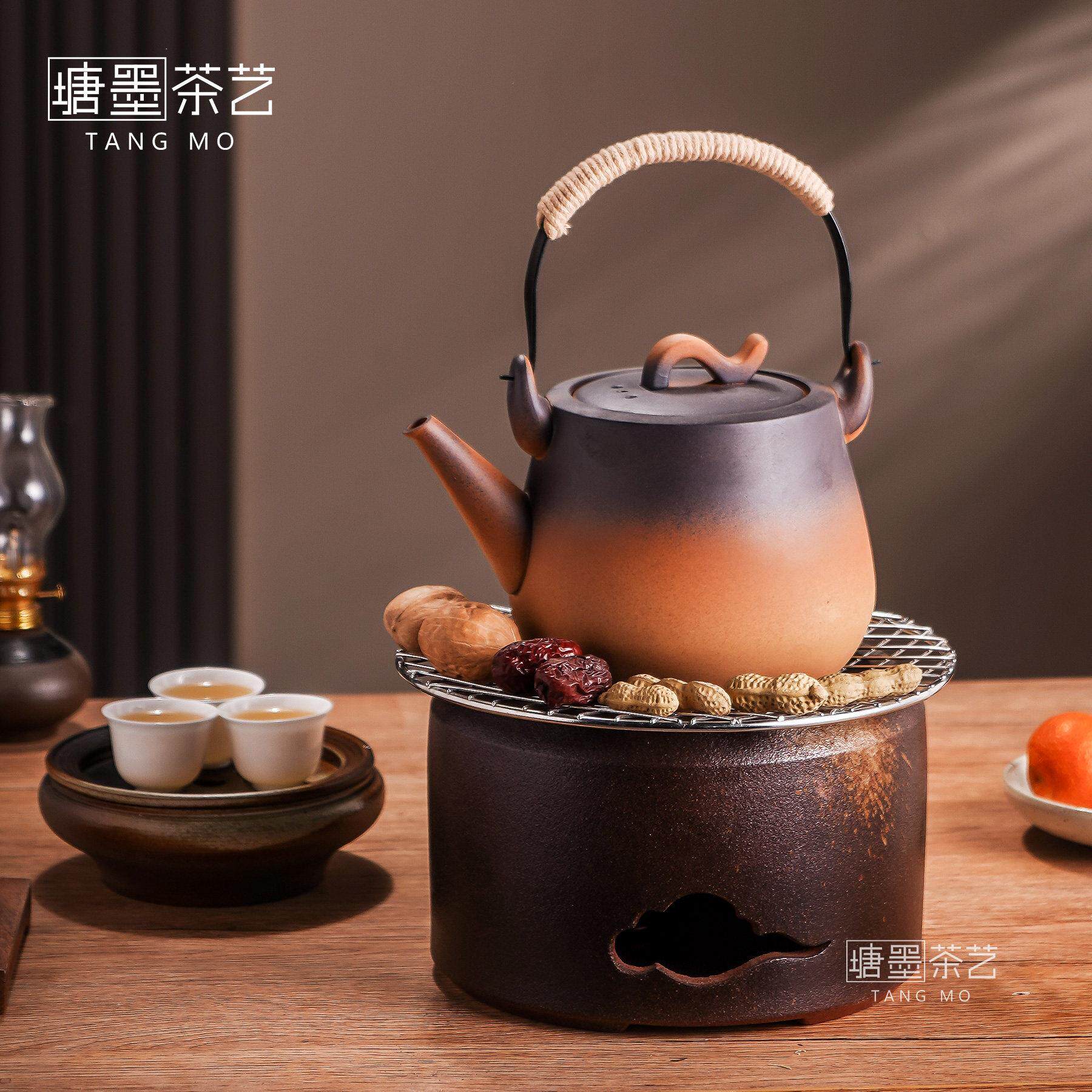 塘墨柴烧一体炭炉老式陶土无釉烧水壶围炉煮茶家用手工炭火煮茶炉