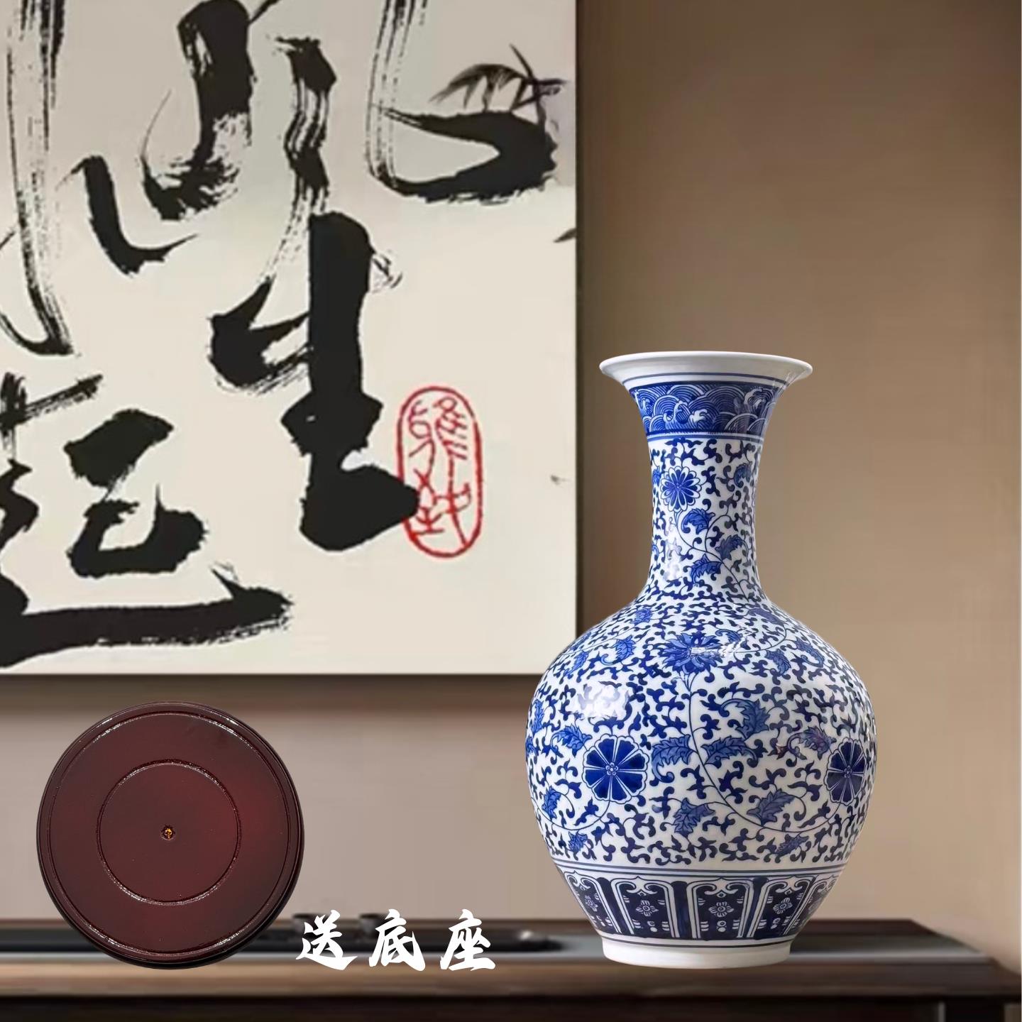 景德镇手绘青花瓷花瓶仿古中式陶瓷摆件客厅电视柜玄关高档装饰品
