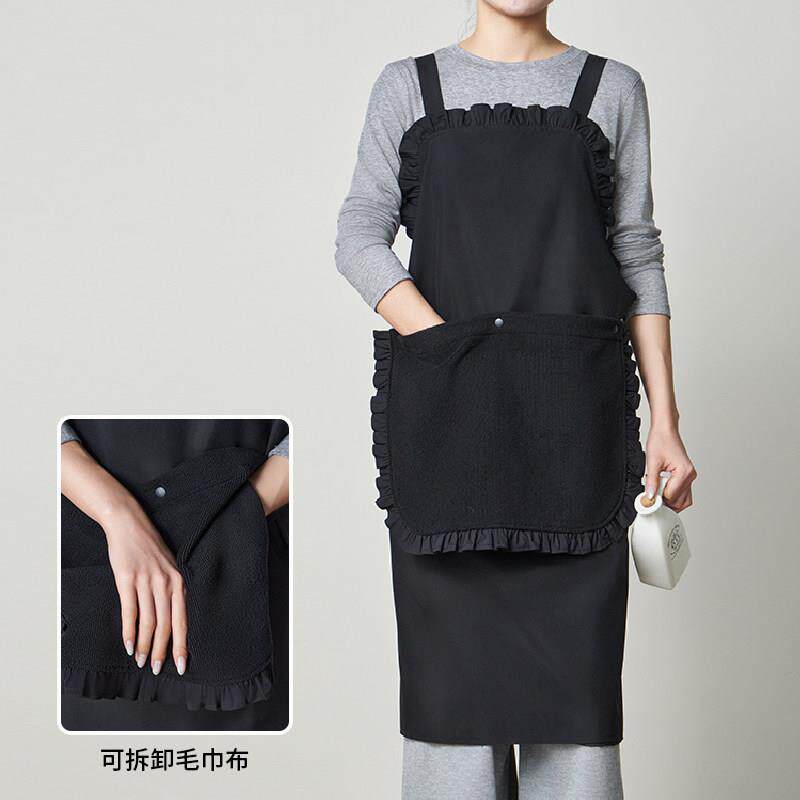 防泼水厨房做饭专用围裙家居黑色年轻款可擦手烘焙工作服印字定制