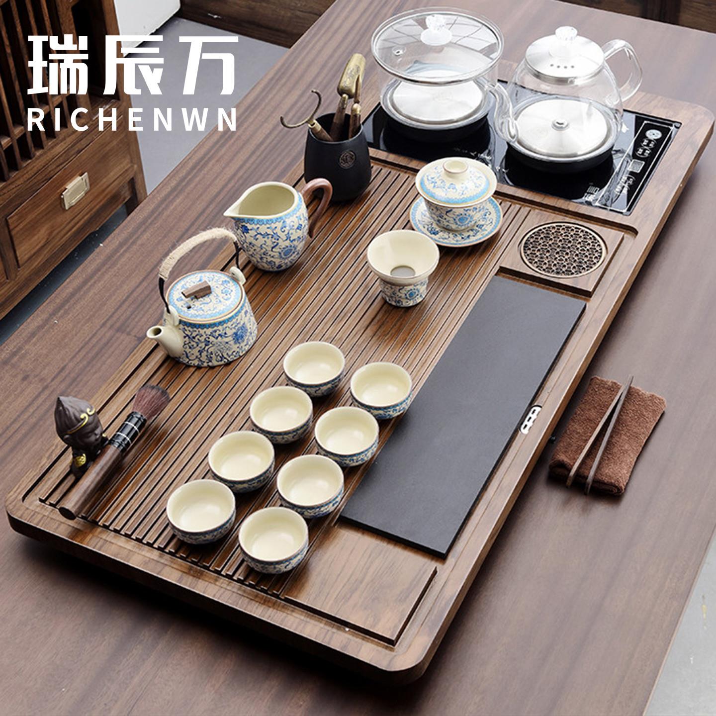 瑞辰万家用喝茶全自动玻璃底部上水烧水壶茶具茶台一整套功夫茶具